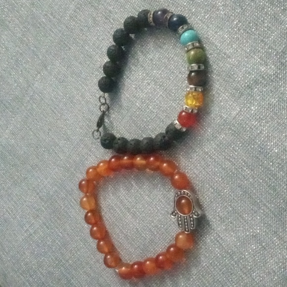 7 Chakra Lava & Carnelian Evil Eye Hand Of Fatima Bracelets - Picture 4 of 8